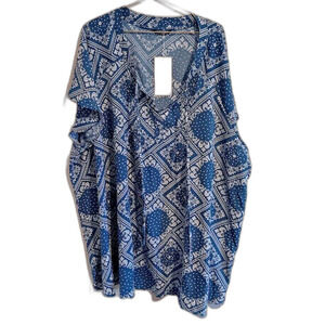 NEW Bloomchic Blouse Blue Paisley Floral 30 Short Sleeve Shirt